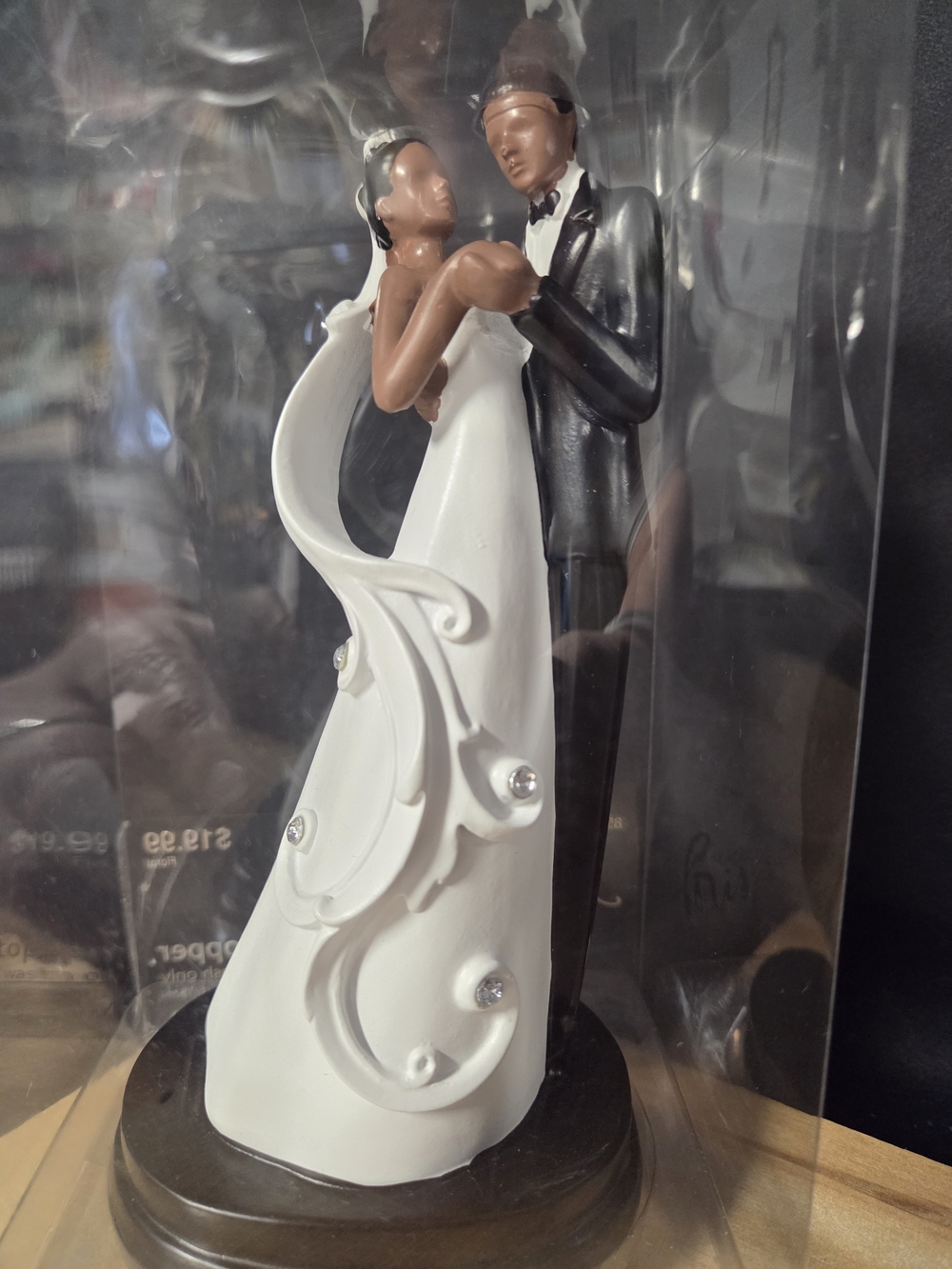 Elegant Bride and Groom Cake Topper - White & Black